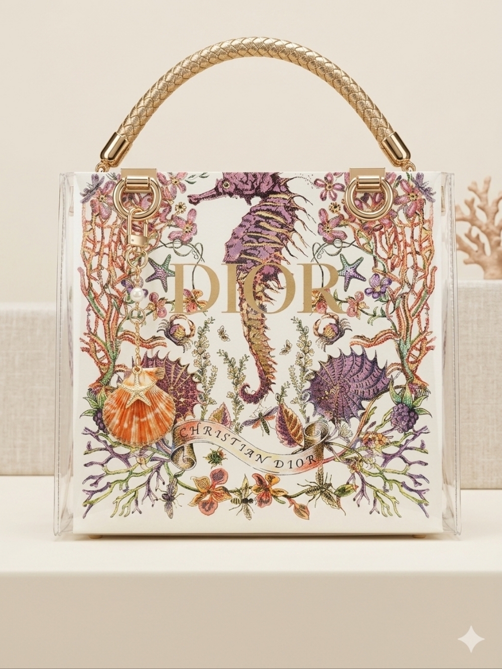 Dior Clear PVC Shopping Bag Purse with Gold Handles